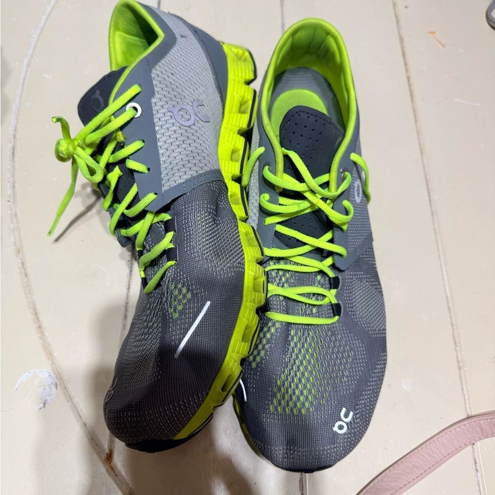 On cloud Men's Athletic Shoes in Gray and Neon Green - Picture 2 of 10